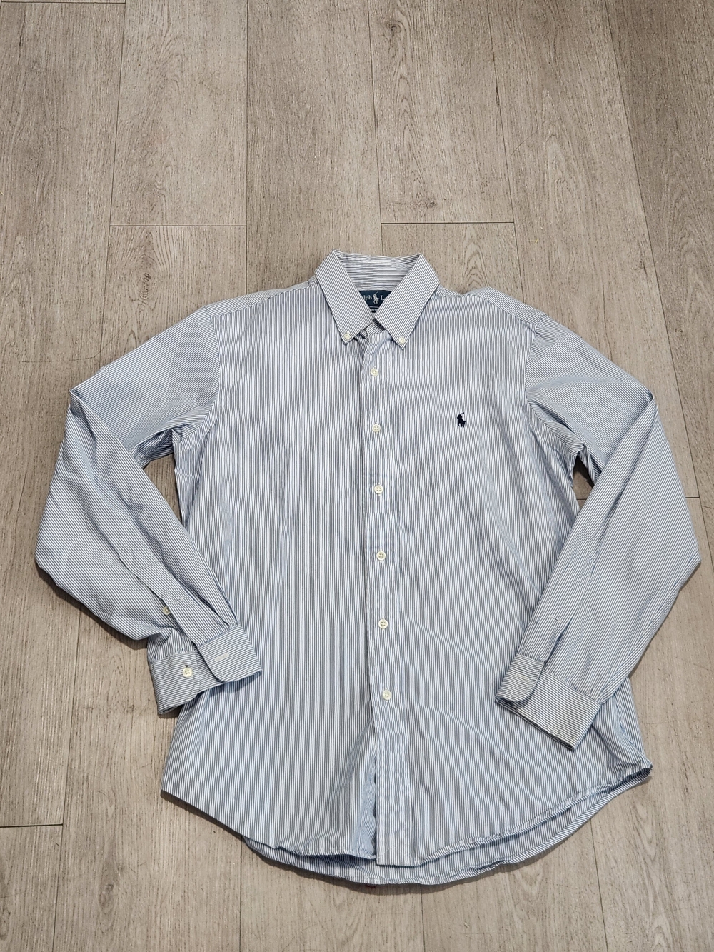 ​👔 Ralph Lauren Custom Fit Blue White Striped Button Down Shirt | Men’s L